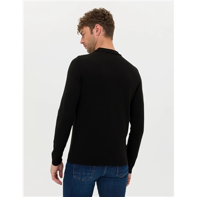 Siyah Slim Fit Bisiklet Yaka Basic Triko Kazak