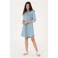 Kadın Mavi Kemerli Mini Boy Jean Elbise
