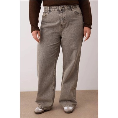 Gri Yüksek Bel Geniş Paça Denim Büyük Beden Jeans TBBSS24CJ00028