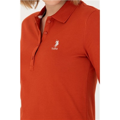 Kadın Kiremit Basic Polo Yaka Sweatshirt
