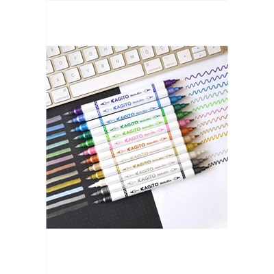 kagito Metalik Çift Uçlu Brush Pen Seti 12li MR-9