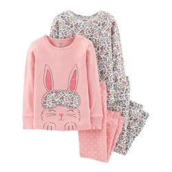4-Piece Bunny Snug Fit Cotton PJs