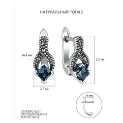 Серьги из чернёного серебра с натуральным топазом и марказитами 925 пробы HE0400-BTL-LK