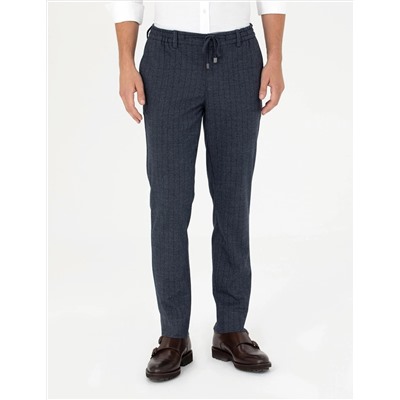 Lacivert Ekstra Slim Fit Çizgili Kumaş Pantolon