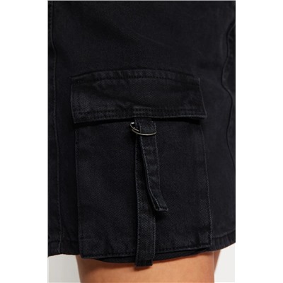 Siyah Kargo Cepli Denim Etek TBBSS23AZ00057