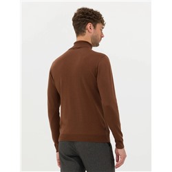 Kahverengi Slim Fit Balıkçı Yaka Basic Triko Kazak
