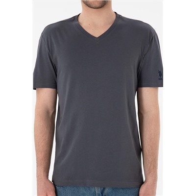 Erkek Regular Fit  V Yaka Antrasit Basic Tişört
