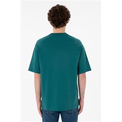 Erkek Oversize Fit Bisiklet Yaka Koyu Yeşil Tişört