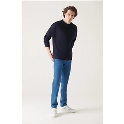 Avva Erkek Mavi Eskitme Yıkamalı Likralı Slim Fit Dar Kesim Jean Pantolon E003529