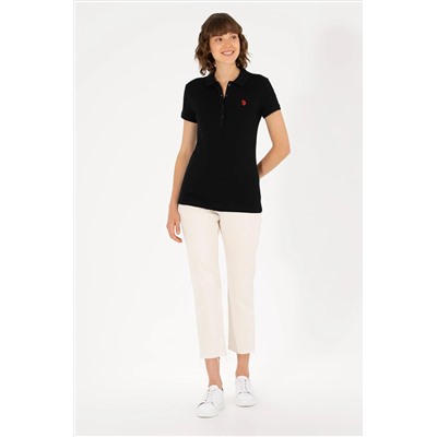 Kadın Siyah Basic Polo Yaka Tişört