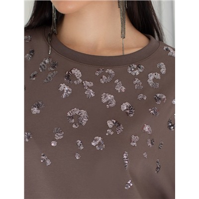 Футболка оверсайз с принтом пайетками из премиального хлопка с эластаном