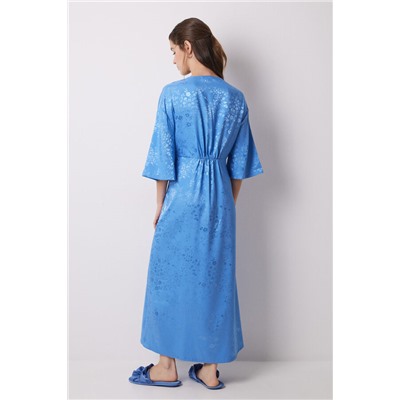 Vestido caftán satén jacquard azul
