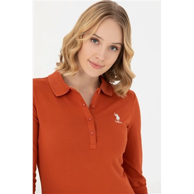 Kadın Kiremit Polo Yaka Basic Sweatshirt