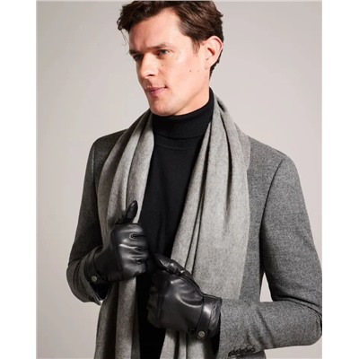 Черные деловые повседневные теплые кожаные перчатки Ted Baker с чувствительным материалом на пальцах для сенсорных экранов