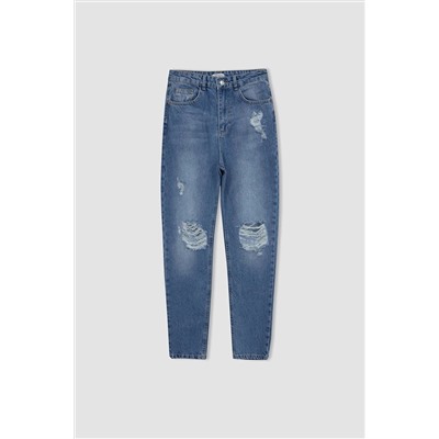 Defacto Mom Fit Yırtık Detaylı Jean Bilek Boy Pantolon B3220AX23HS