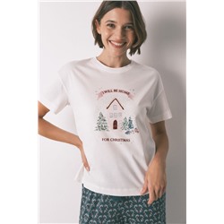 Camiseta manga corta 100% algodón blanco navidad