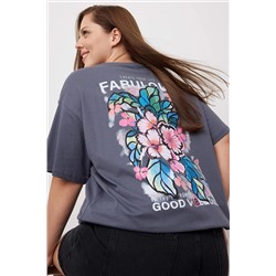 Antrasit Oversize Fit %100 Pamuk Ön ve Arka Baskılı Örme Büyük Beden T-Shirt TBBSS25BF00002