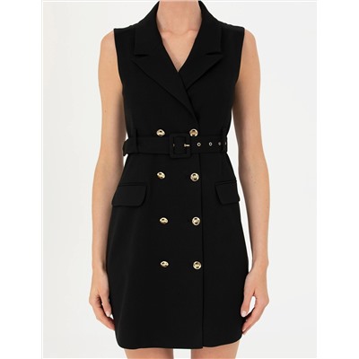 Siyah Slim Fit Dokuma Elbise