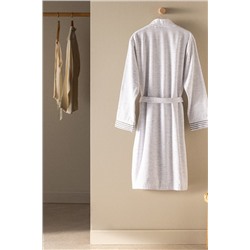 Opherna Kimono Pamuklu Unisex Bornoz - Beyaz/Gri