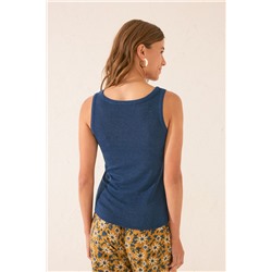 Camiseta tirantes canalé lurex azul