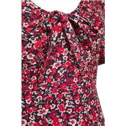 Çok Renkli Çiçekli Balon Kollu Mini/Kısa Boy Dokuma Elbise TBBSS24AH00111