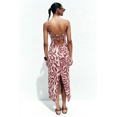 PRINTED RUSTIC MIDI LINEN BLEND DRESS