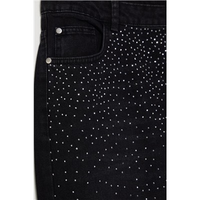 Antrasit Yüksel Bel Taşlı Straight Fit Büyük Beden Jeans TBBAW25CJ00000