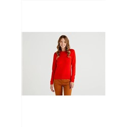 United Colors of Benetton Benetton Kadın Nar Çiçeği Bisiklet Yaka Merino Kazak 122A1002D1K01-35D