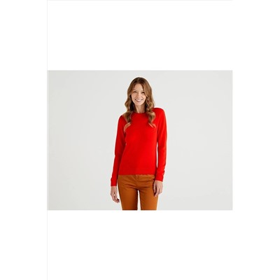 United Colors of Benetton Benetton Kadın Nar Çiçeği Bisiklet Yaka Merino Kazak 122A1002D1K01-35D
