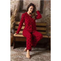 CALİA Kadın Önden Düğmeli Uzun Kollu Polar Peluş Kışlık Sıcak Tutan Pijama Takımı 687YP200