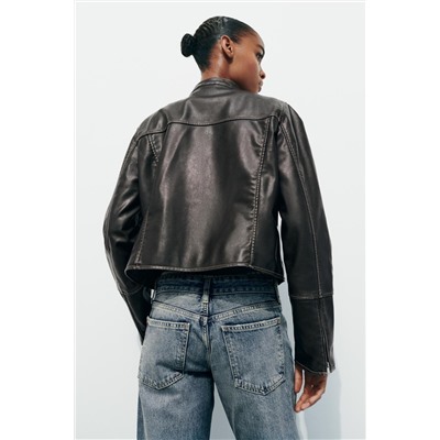 DISTRESSED LEATHER EFFECT JACKET