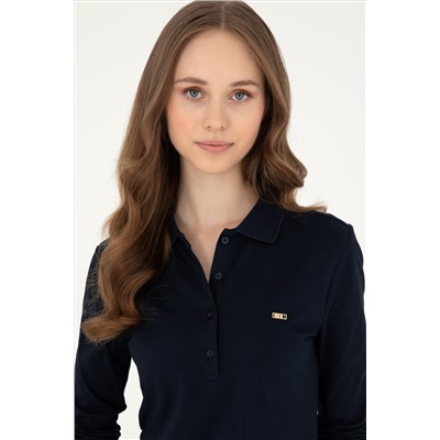 Kadın Lacivert Basic Polo Yaka Sweatshirt