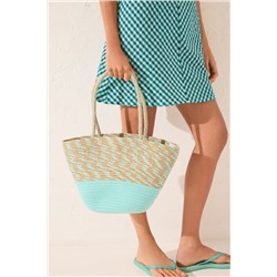 Bolso capazo rafia verde logo