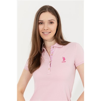 Kadın Pudra Basic Polo Yaka Tişört