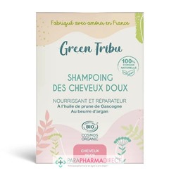 Green Tribu Shampoing des Cheveux Doux - Nourrissant & Réparateur - Cheveux Secs - BIO 85 g