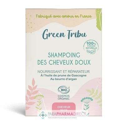 Green Tribu Shampoing des Cheveux Doux - Nourrissant & Réparateur - Cheveux Secs - BIO 85 g