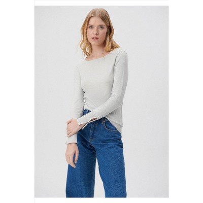 MaviBisiklet Yaka Gri Kazak Slim Fit / Dar Kesim 171365-80196
