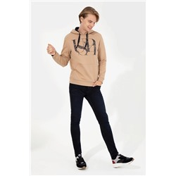 Erkek Camel Kapüşonlu Sweatshirt