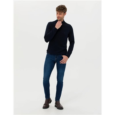 Lacivert Slim Fit Yarım Balıkçı Basic Triko Kazak