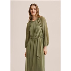 Vestido plisado cinturón -  Mujer | MANGO OUTLET España