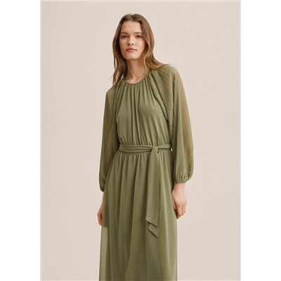 Vestido plisado cinturón -  Mujer | MANGO OUTLET España
