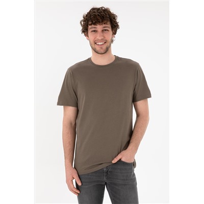 Erkek Regular Fit Bisiklet Yaka Vizon Basic Tişört