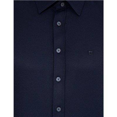 Lacivert Slim Fit Armürlü Klasik Gömlek