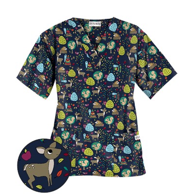 UA Outdoorsy Charm Navy Print Scrub Top