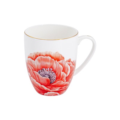 Кружка, 400 мл, фарфор F, белая, с золотистым кантом, Мак, Flowers, 60493