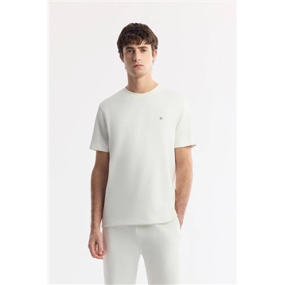 Avva, Erkek Ekru Bisiklet Yaka Baskı Detaylı İnterlok T-Shirt A51Y1150
