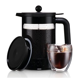 Kaffeebereiter mit Kolben für 12 Tassen "Bean" + extra Deckel - schwarz - 1,5 L