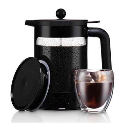Kaffeebereiter mit Kolben für 12 Tassen "Bean" + extra Deckel - schwarz - 1,5 L