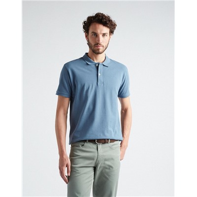 Short Sleeve Piquet Polo, Men, Blue