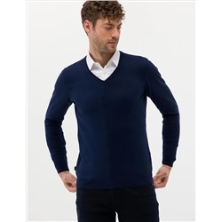 Açık Lacivert Slim Fit V Yaka Basic Triko Kazak
